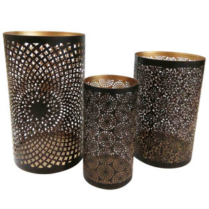 <b>Grey</b> Cutout Metal Hurricane <b>Candle</b> Holder Lantern Leather Handle Tea Light Stand Patio Tabletop Home Decor - Product Image 2
