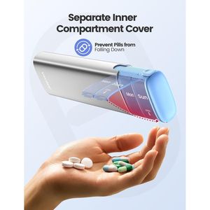 Organizzatore settimanale compatto per pillole, portatile, piccolo, in metallo, per farmaci e vitamine, custodia efficiente per pillole da viaggio - Product Image 3
