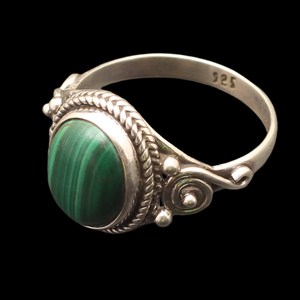 Natural Green Malachite Oval Silver Plated <b>Statement</b> <b>Ring</b> Handmade Gemstone Jewelry Wholesale - Product Image 2