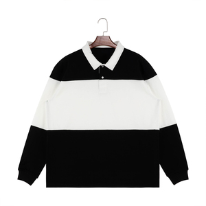 <b>Men's</b> <b>Long</b> <b>Sleeve</b> Knitted Polo <b>Shirt</b> Black <b>White</b> Color Blocked Casual Style Button Front - Product Image 6