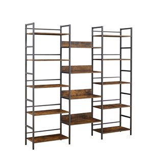 Libreria industriale retrò a 5 scaffali tripli scaffali aperti in rustico marrone 69.3 "w X 11.8" X 70.1 "h per l'home Office - Product Image 4