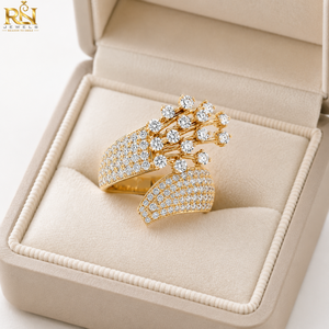 Bague en diamant de laboratoire taille brillant avec anneau croisé |   Bague en or massif pavé Comet Spray 9K/14K/18K, bijoux de luxe pour hommes, vente en gros OEM ODM - Product Image 3