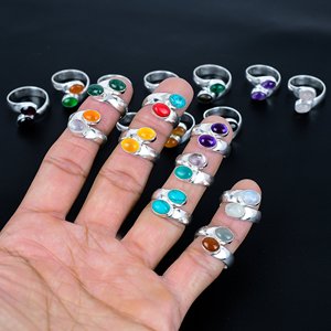 แหวนพลอยหลากชนิดขายส่ง เครื่องประดับแฟชั่น แหวนทำมือสวยงามสำหรับผู้หญิง แหวนชุบเงิน ไซส์ US 5-11 - Product Image 1