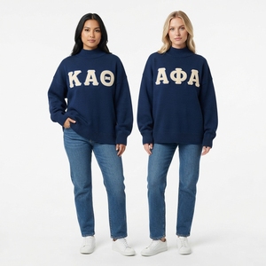 Sweat-shirt oversize pour femme à col montant avec applique florale et lettre AO, en coton tricoté violet, pour un look décontracté d'automne - Product Image 5