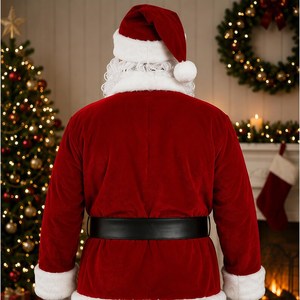 Costume de Père Noël pour homme adulte, costume en velours rouge avec barbe en fourrure blanche, chapeau, bottes noires, accessoire pour fête de Noël - Product Image 5
