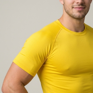 Men's Yellow Quick Dry Slim Fit Short Sleeve O-Neck <b>T</b>-<b>Shirt</b> Casual Sport Top Knitted <b>Polyester</b> Material - Product Image 6