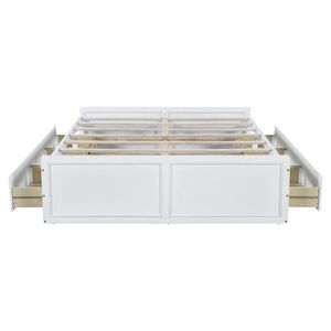Cadre de lit plateforme en bois Queen Size avec 6 tiroirs, couleur blanche - Product Image 5