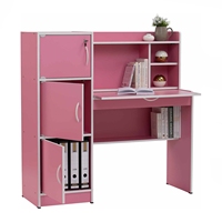 Escritorio de Estudio Rosa Multifuncional y Duradero NUHOOM-BASIC con Gabinete con Cerradura y Estantería, Estación de Trabajo Moderna de Madera