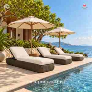 Luxury Outdoor PE Rattan Sun Lounger with Adjustable Backrest Waterproof Cushion Poolside Chaise <b>Lounge</b> for Hotel Resort Villa - Product Image 6