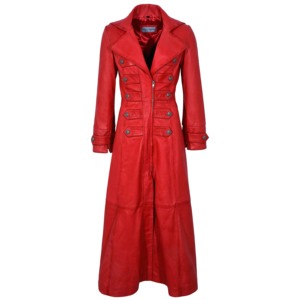 Manteau long en cuir d'agneau Napa pour femme, style gothique noir premium avec clous, résistant au vent, doublure en polyester multi-poches - Product Image 6