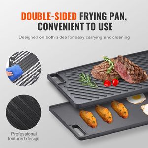 Piastra/Griglia in Ghisa Pretrattata Reversibile 24,6x42,4 cm, Doppia Fornello, Rettangolare Antiaderente per BBQ Familiare - Product Image 6