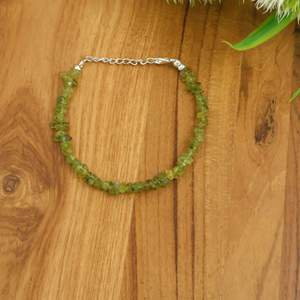 Natural Green Peridot Chip Stone Beaded <b>Bracelet</b> Silver Plated Adjustable Bohemian Style Unisex Jewelry Gift - Product Image 5