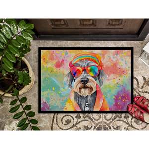 Schnauzer Hippie Dawg Doormat Non Slip Washable Low Pile 24H X 36W Indoor <b>Outdoor</b> Front <b>Door</b> <b>Mat</b> for Entryway - Product Image 3