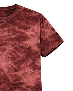 Deep Maroon Ice Dye T Shirt Men Round Neck Short Sleeve Cotton Casual Streetwear Vintage Wash Custom OEM Wholesale Tee Supplier - Product Image 5