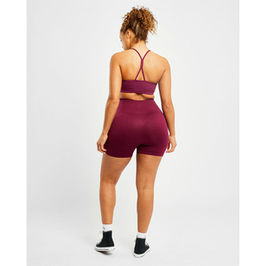 High Quality Breathable Customized Colors <b>Wine</b> Essential Ruched Yoga Sports <b>Bra</b> Front Plus Size Center Detail Thin Straps Medium - Product Image 4