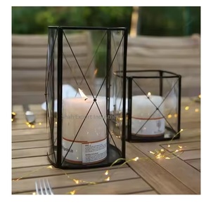 Handmade Metal and Glass <b>Black</b> Hurricanes <b>Candle</b> Votive for Home Garden Events & Wedding Lighting Decorations - Product Image 1
