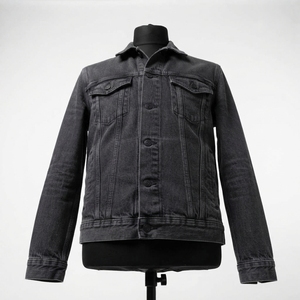 Blouson en jean d'hiver très tendance pour homme, coupe oversize, col montant, logo avant, confortable, style streetwear en coton denim - Product Image 4