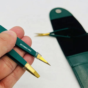 Ensemble de pinces à épiler et de ciseaux pour sourcils, couleur verte, avec étui, en acier inoxydable, usage professionnel, outils de façonnage et de coupe des sourcils - Product Image 3