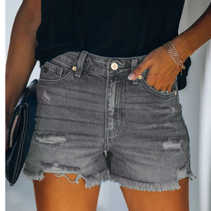 Shorts en jean sexy taille mi-haute pour femme, déchirés, effet usé, bords bruts, coupe bootcut vintage, décontractés, lavage moyen, séchage rapide, pour l'hiver - Product Image 3