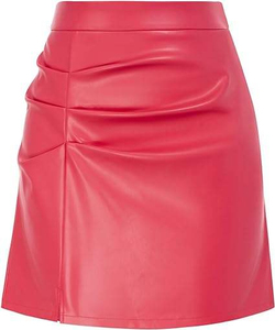 Women's <b>High</b> Waist PU Leather Mini Pencil Skirt Solid Color Ruched Shiny Sexy Style All Seasons Wear - Product Image 4