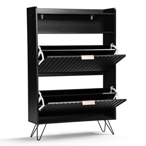 Scarpiera a due scomparti con ante e pannelli laterali a doghe, coperchi superiore a ribalta, gambe alte, due ganci, organizer per scarpe - Product Image 2