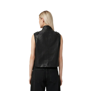 Custom Women's <b>Black</b> Biker Leather <b>Vest</b> Motorcycle Club Style Factory Price Wholesale OEM Supplier - Product Image 3