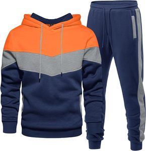Outdoor Training Men's Sports Tracksuit Windproof Hooded Jacket and Pants Set Color Block <b>Athletic</b> Jogger - Product Image 5