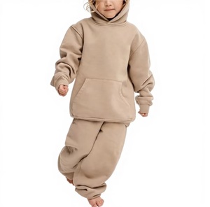 Conjunto Deportivo de Algodón con Capucha para Niños, Color Sólido, Corte Holgado, Informal, para Otoño, Manga Larga, con Bolsillos Laterales, Cintura Elástica - Product Image 2