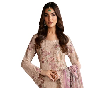 Vestidos Panjabi pakistaníes bordados de gasa para mujer en trajes de 3 piezas de gasa Diseñadores paquistaníes de Ramsha Trajes de novia - Product Image 1