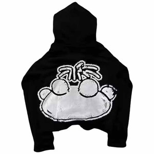 Sweat à capuche pour homme en coton tricoté noir, coupe oversize, décontracté, hiver, avec logo frontal et imprimé dessin animé personnalisé, manches classiques - Product Image 5