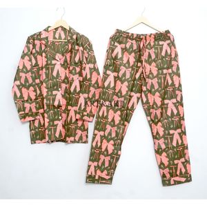 ชุดนอนผ้าฝ้ายอินเดียแท้พิมพ์ลายโบว์ คอวี แขนยาว สไตล์โรแมนติก น้ำหนักเบา สำหรับผู้หญิง เหมาะสำหรับใส่ตอนเช้า - Product Image 5