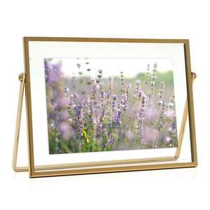 Hot Selling Luxury <b>Gold</b> Metal Photo <b>Frame</b> Rectangle Floating Glass Wall Decor Picture <b>Frame</b> Horizontal - Product Image 2