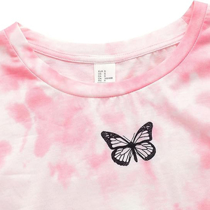 Camiseta de Manga Corta con Estampado Tie-Dye, Cuello Redondo, Tejido de Punto, Estilo Casual, Corte Recortado, Ajuste Regular - Product Image 3