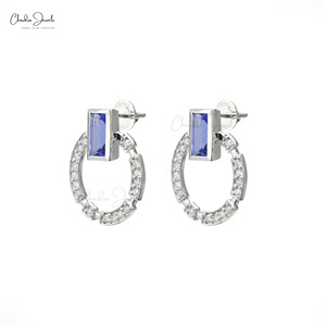 Hot Sale Genuine Tanzanite & Diamond <b>Screw</b> <b>Back</b> Stud <b>Earrings</b> in 14k Solid White <b>Gold</b> Open Circle <b>Earrings</b> Thanksgiving Gift - Product Image 1