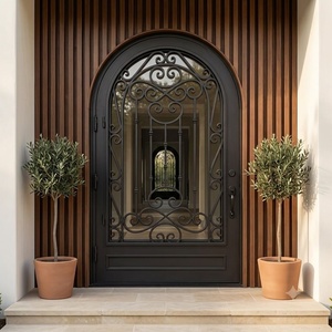 Hand-forged Wrought Iron <b>Swing</b> Entrance Gate Rust-resistant Easy Assemble Featuring Modern Arched Design Decorative Patterned - Product Image 4
