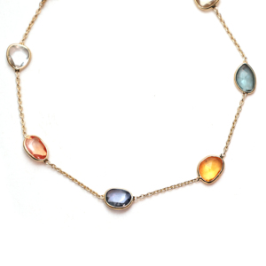 Bracelet rond en saphir multicolore naturel en or jaune massif 18 carats – Chaîne de pierres précieuses arc-en-ciel serties clos, luxe de septembre - Product Image 2