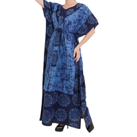 Gaun Maxi Kaftan Katun Premium Ukuran Bebas Wanita Panjang 54 Inci Pakaian Tidur Bernapas Tali Serut Pewarna Batik Cepat Kering Musim Panas