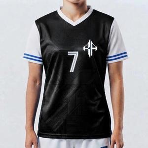 เสื้อฟุตบอลพิมพ์ลายแบบ Heat-Transfer พร้อมโลโก้สีขาว ผลิตจากวัสดุโพลีเอสเตอร์คุณภาพสูง 100% สำหรับผู้หญิง แขนสั้น ระบายอากาศได้ดี แห้งเร็ว - Product Image 1