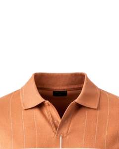 Polo Personalizado para Hombre, Color Marrón Camel con Rayas, Manga Corta, Dobladillo Acanalado, Corte Ajustado, Mezcla de Algodón, Casual, Fabricante OEM - Product Image 4