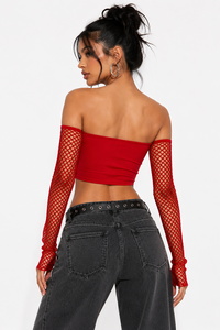 Gothic Graphic Bandeau Top Mesh Jersey Fabric Long Sleeve women's shirt <b>Punk</b> Style Streetwear Customized Logo Strapless Clubwear - Product Image 2