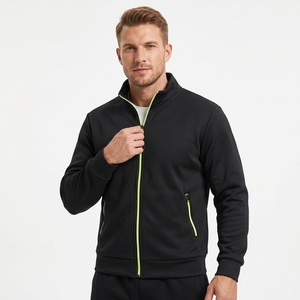 Men's Black <b>Zip</b>-<b>Up</b> <b>Jacket</b> Neon Green Zipper Stand Collar Sporty Regular Fit Breathable Knitted Autumn Wear made in Bangladesh - Product Image 4