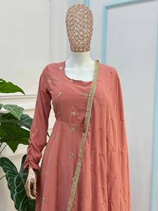 Custom <b>Women</b> Dust Rose Anarkali Kurta Lace-Up Back Dori Sequins Work Dupatta <b>Suit</b> - Product Image 1