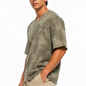 Men V-Neck <b>Tie</b>-Dye Oversized Short Sleeve T-Shirt <b>Knitted</b> Casual Style Camouflage Pattern Regular Length T Shirt For Men - Product Image 3