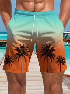 Pantalones Cortos de Playa para Hombre, Diseño de Rayas Oceánicas, 100% Algodón, Largura hasta la Rodilla, con Cordón Ajustable, Secado Rápido, para Vacaciones de Verano - Product Image 5