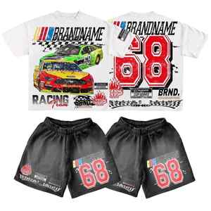 Ensemble T-shirt et short en coton lavé personnalisé pour homme, 2 pièces, impression sérigraphique, style survêtement - Product Image 1
