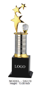 Trophée étoile en métal avec boule de cristal, base plaquée métal, modèle 582 A B C, récompense sportive avec base en bois noir - Product Image 5