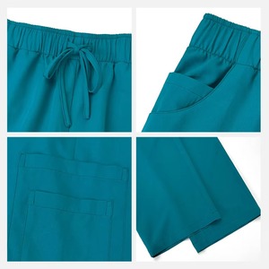 Women's Teal Scrub Set V-Neck Short Sleeve Polyester Hospital Uniform Pants With Needle Detection Feature - Product Image 4