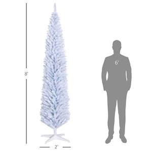 "618 Tip Indoor Christmas <b>Tree</b> 8ft Tall Unlit Pencil Artificial <b>Tree</b> W/ <b>Plastic</b> Base for Holiday White" - Product Image 3