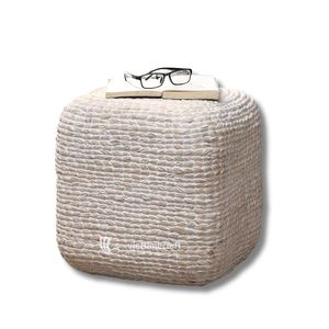 Water Hyacinth Pouf Square Ottoman Handwoven <b>Decorative</b> Stool Modern Minimalist Rustic Multi-Functional Bohemian <b>Moroccan</b> Home - Product Image 1