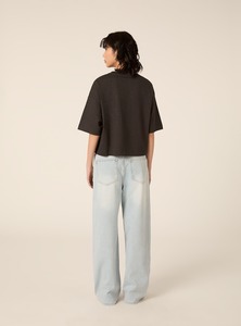T-shirt court noir minimaliste pour femme, manches courtes, col rond, décontracté, en coton, coupe ample, streetwear, haut d'été quotidien - Product Image 6